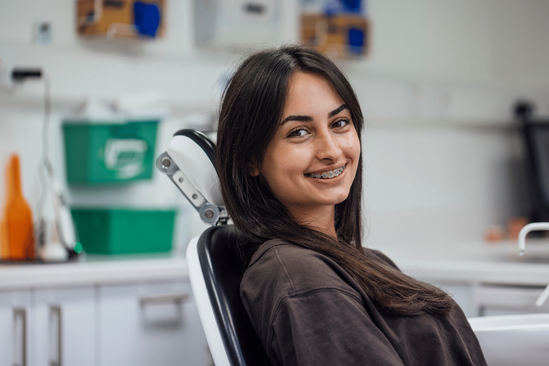 Patient with braces at an orthodontic visit in Houston TX